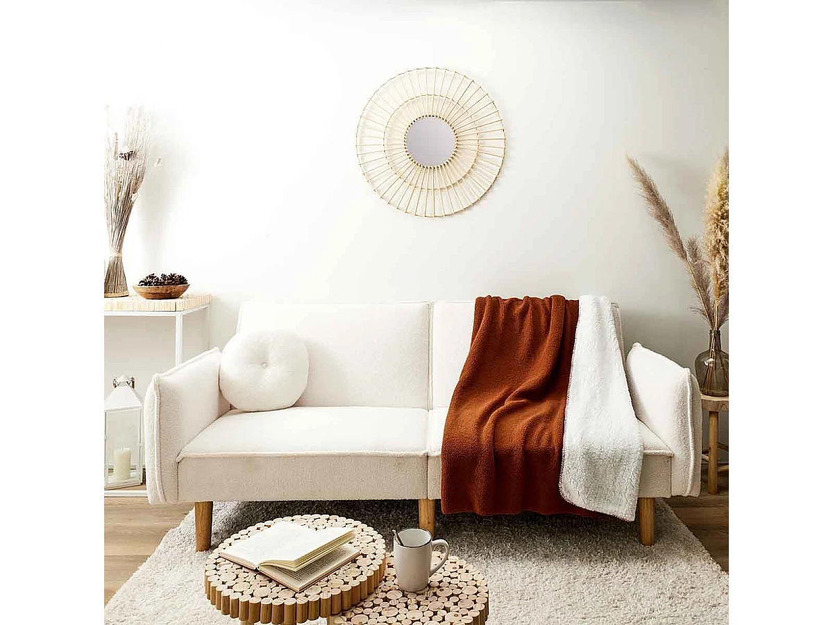 Plaid Sherpa Boucle Ecru 120x150cm Beige