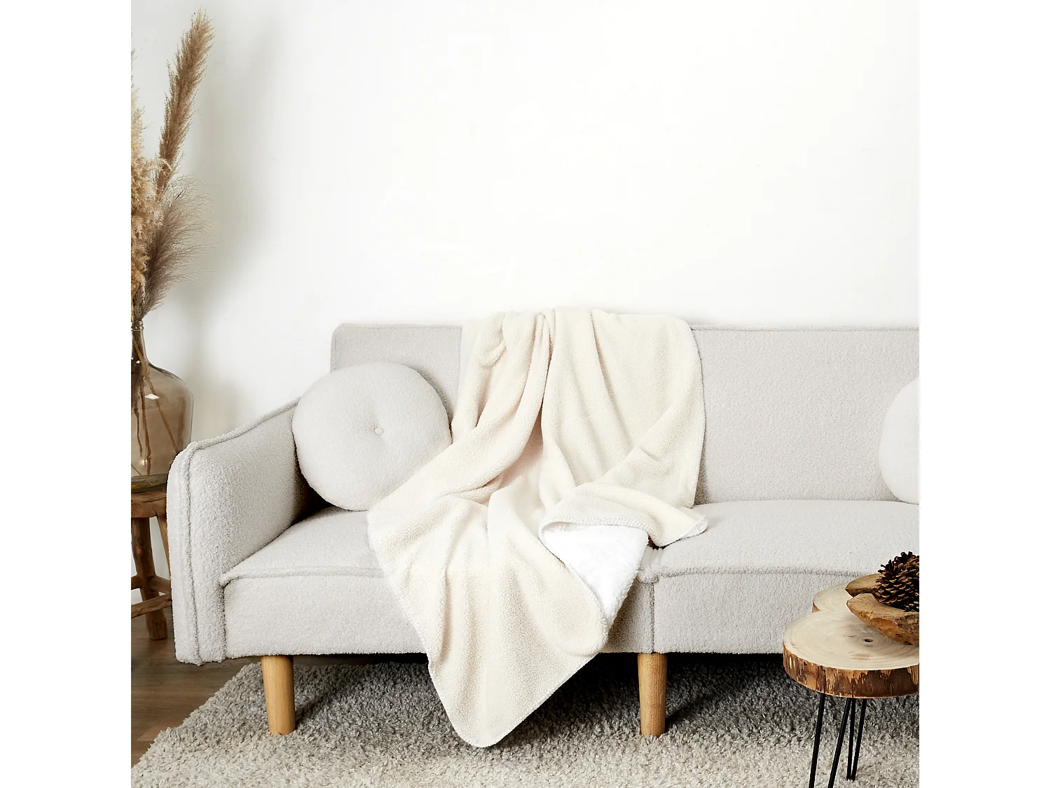 Plaid Sherpa Boucle Ecru 120x150cm Beige