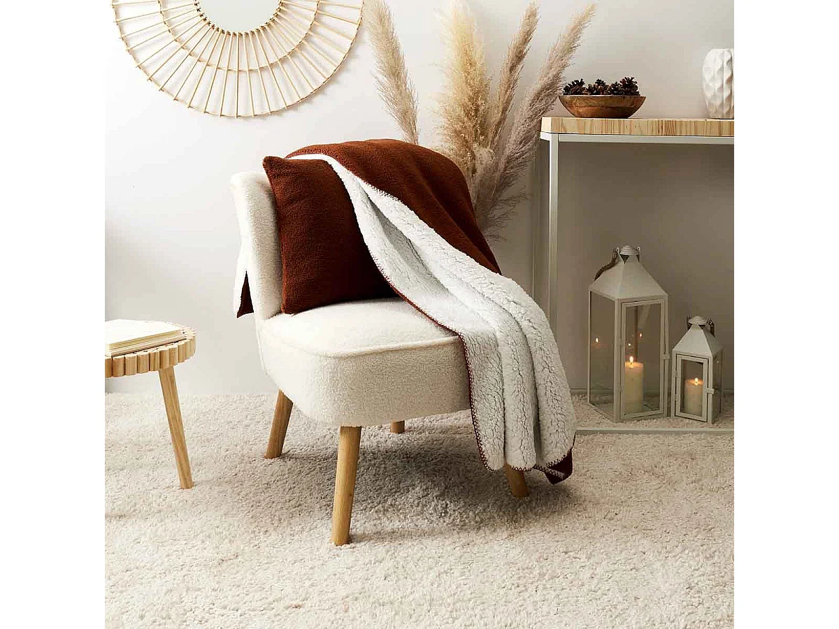 Plaid Sherpa Boucle Ecru 120x150cm Beige