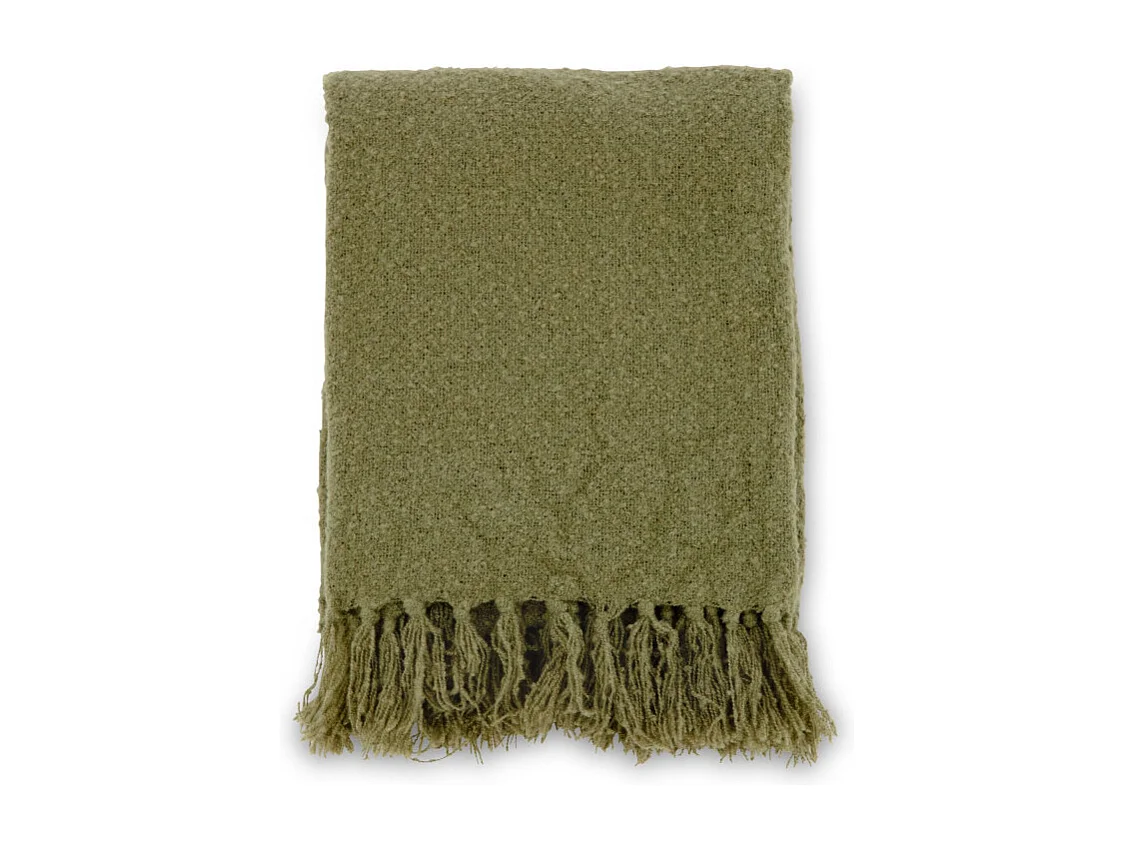 Plaid Uni à Franges "Stanly" 130x170cm Vert Mousse