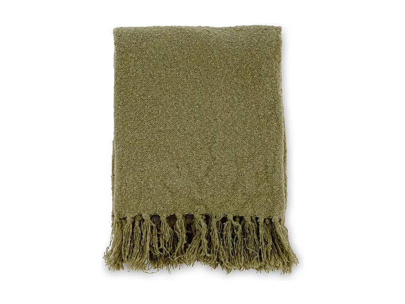 Plaid Uni à Franges "Stanly" 130x170cm Vert Mousse