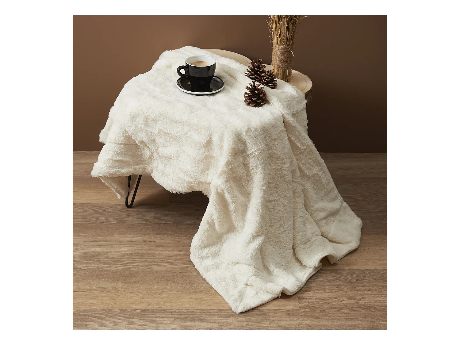 Plaid Imitation Fourrure A Anse Blanc 120x150cm Blanc