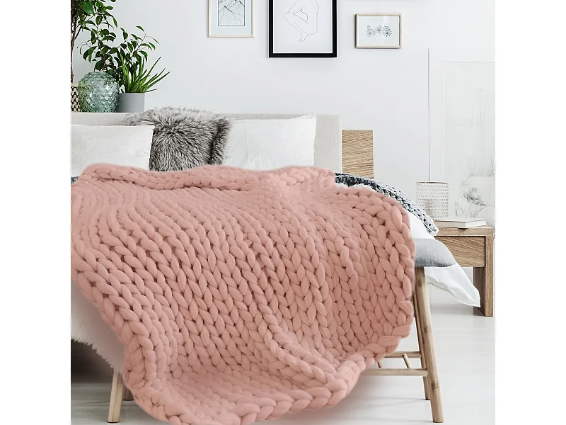 Plaid Grosse Maille Chunky Rose 120x150cm Rose