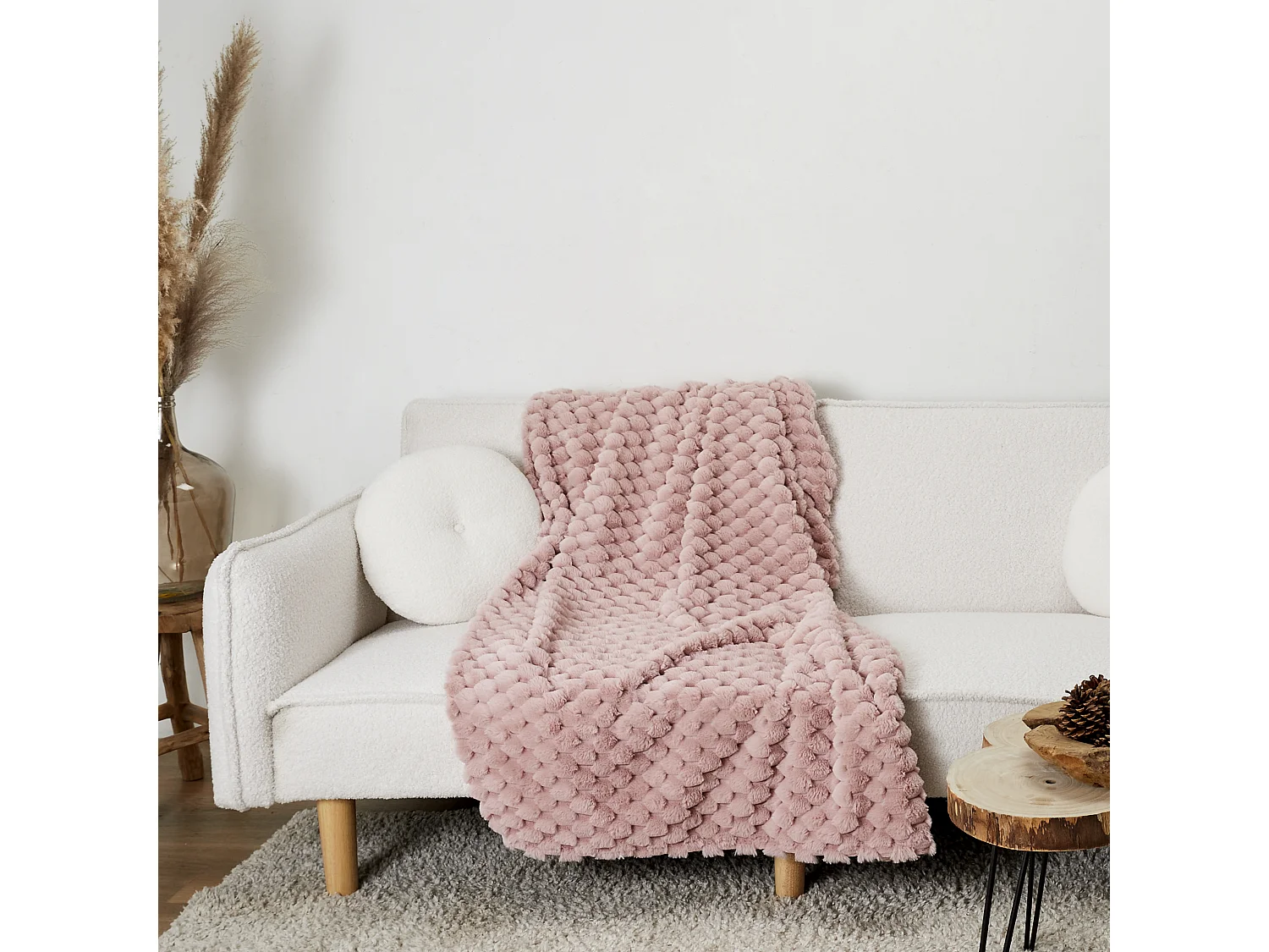 Plaid aus Polyester in Felloptik mit Wabenmuster Opulence 120 x 150 cm