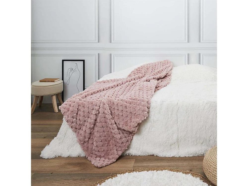 Plaid aus Polyester in Felloptik mit Wabenmuster Opulence 120 x 150 cm