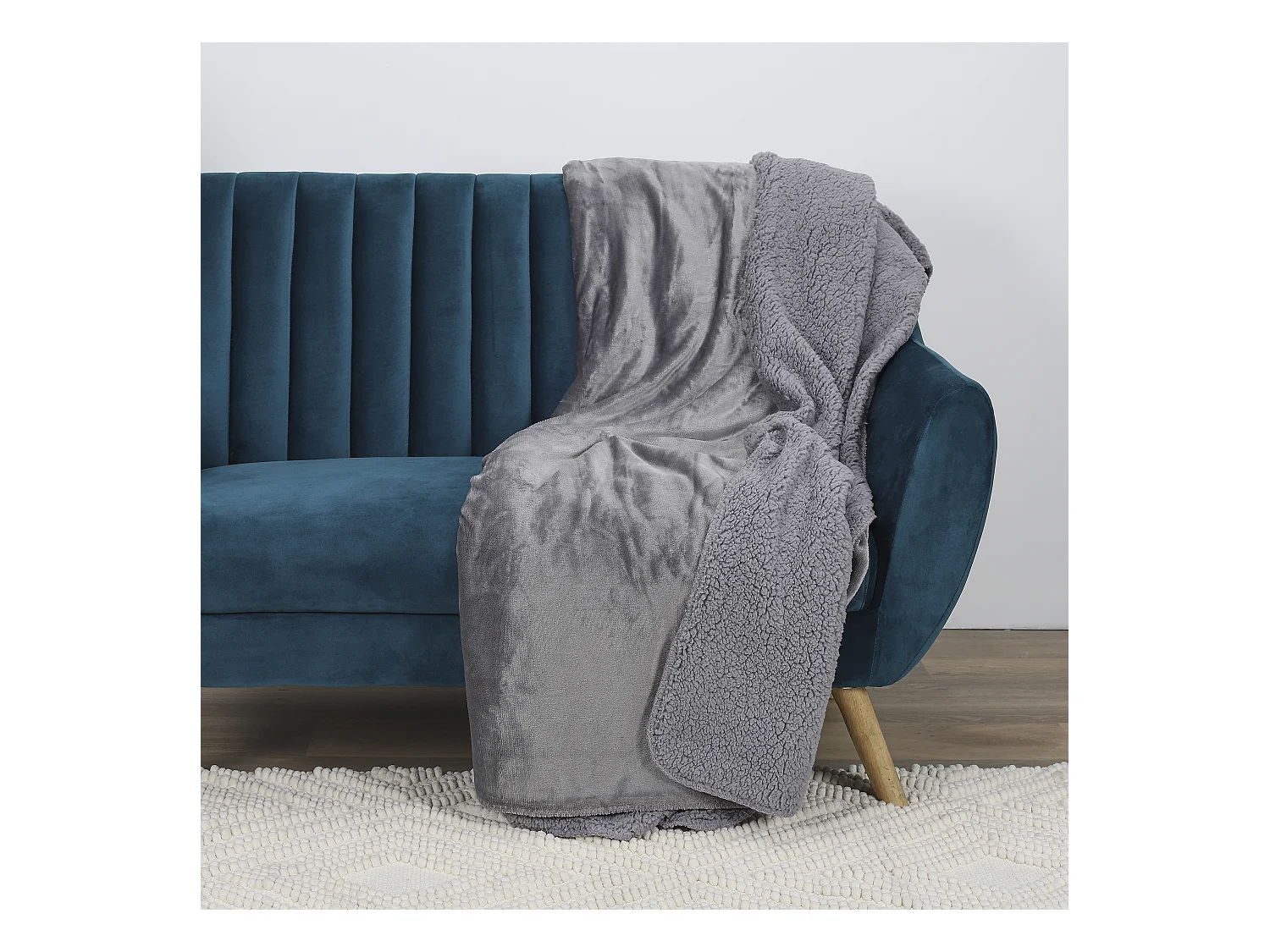 Plaid Flanelle Sherpa Gris Xxl 140x200cm Gris