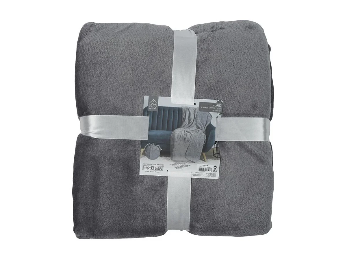 Plaid Flanelle Sherpa Gris Xxl 140x200cm Gris