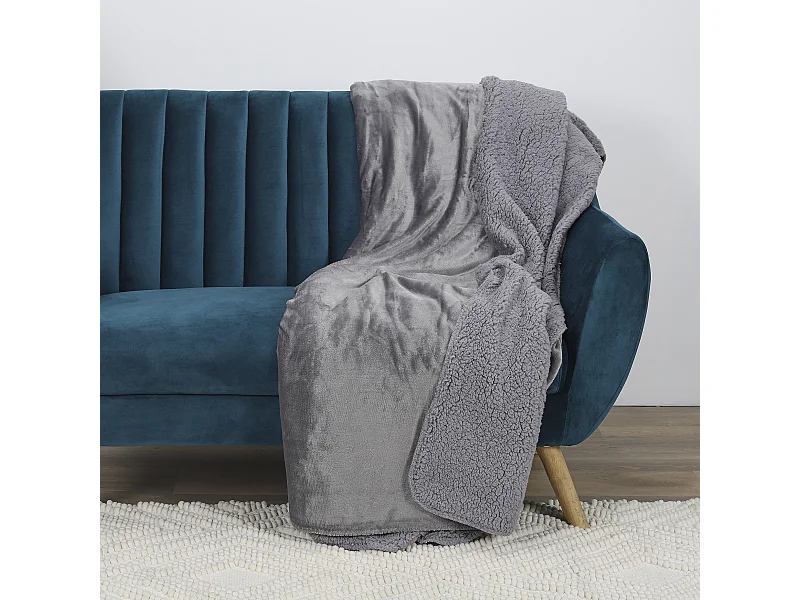 Plaid Flanelle Sherpa Gris Xxl 140x200cm Gris