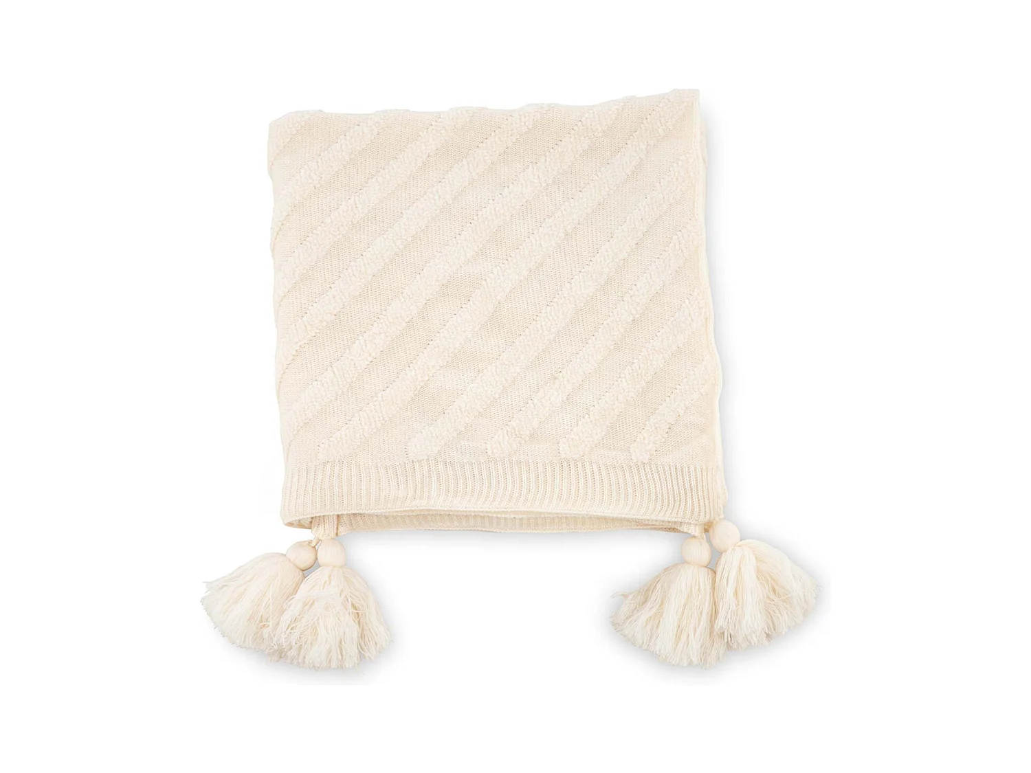 Plaid Avec Pompons "Katlyn" 130x170cm Naturel