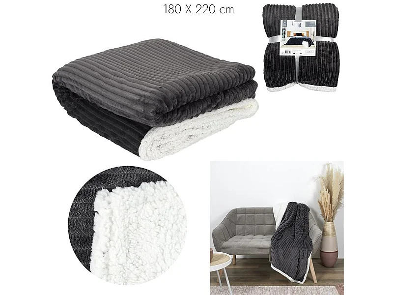 Manta de franela acanalada con forro de sherpa 180 x 220 cm