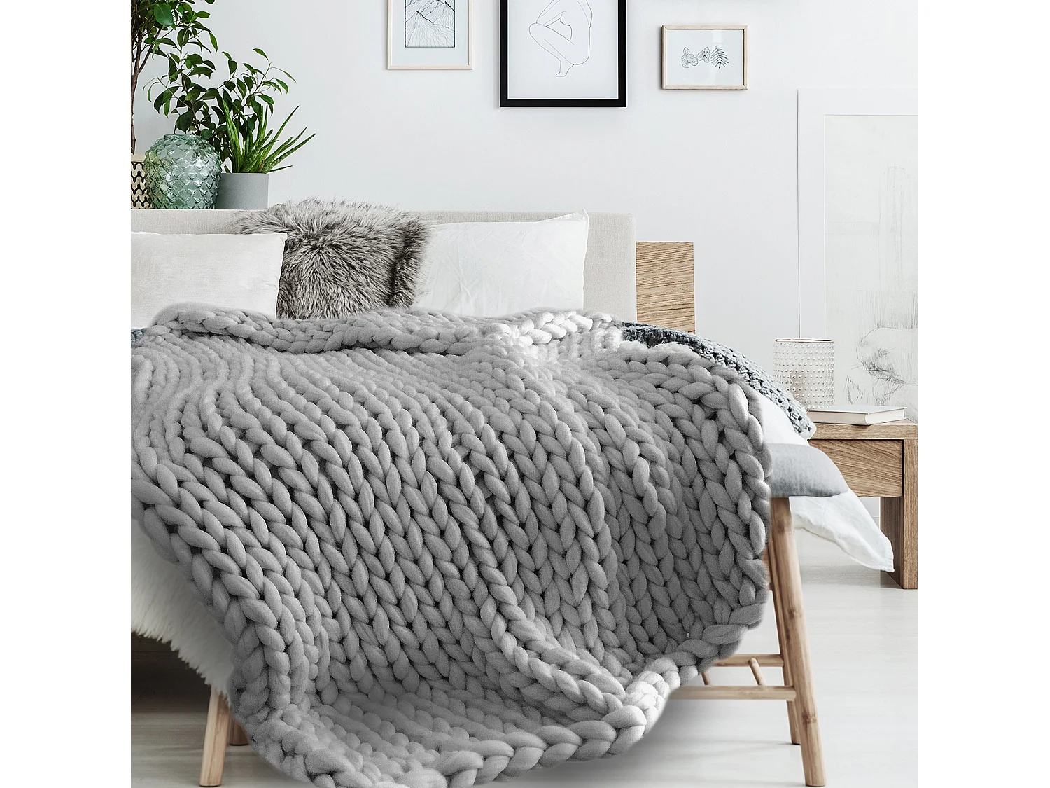 Plaid Grosse Maille Chunky Gris 120x150cm Gris