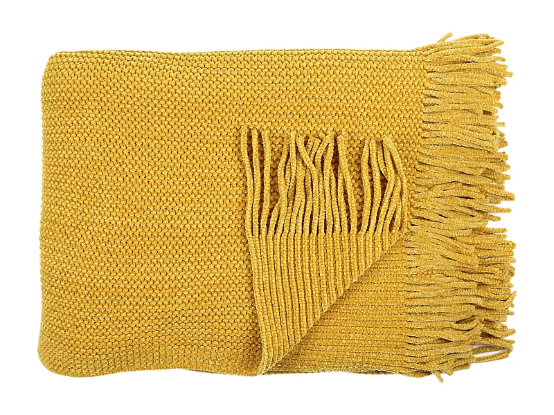 Plaid Chenille Frange Moutarde 120x150cm Jaune