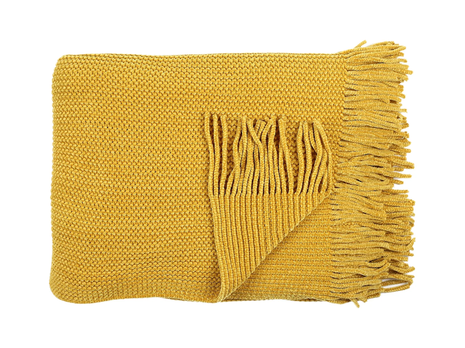 Plaid Chenille Frange Moutarde 120x150cm Jaune