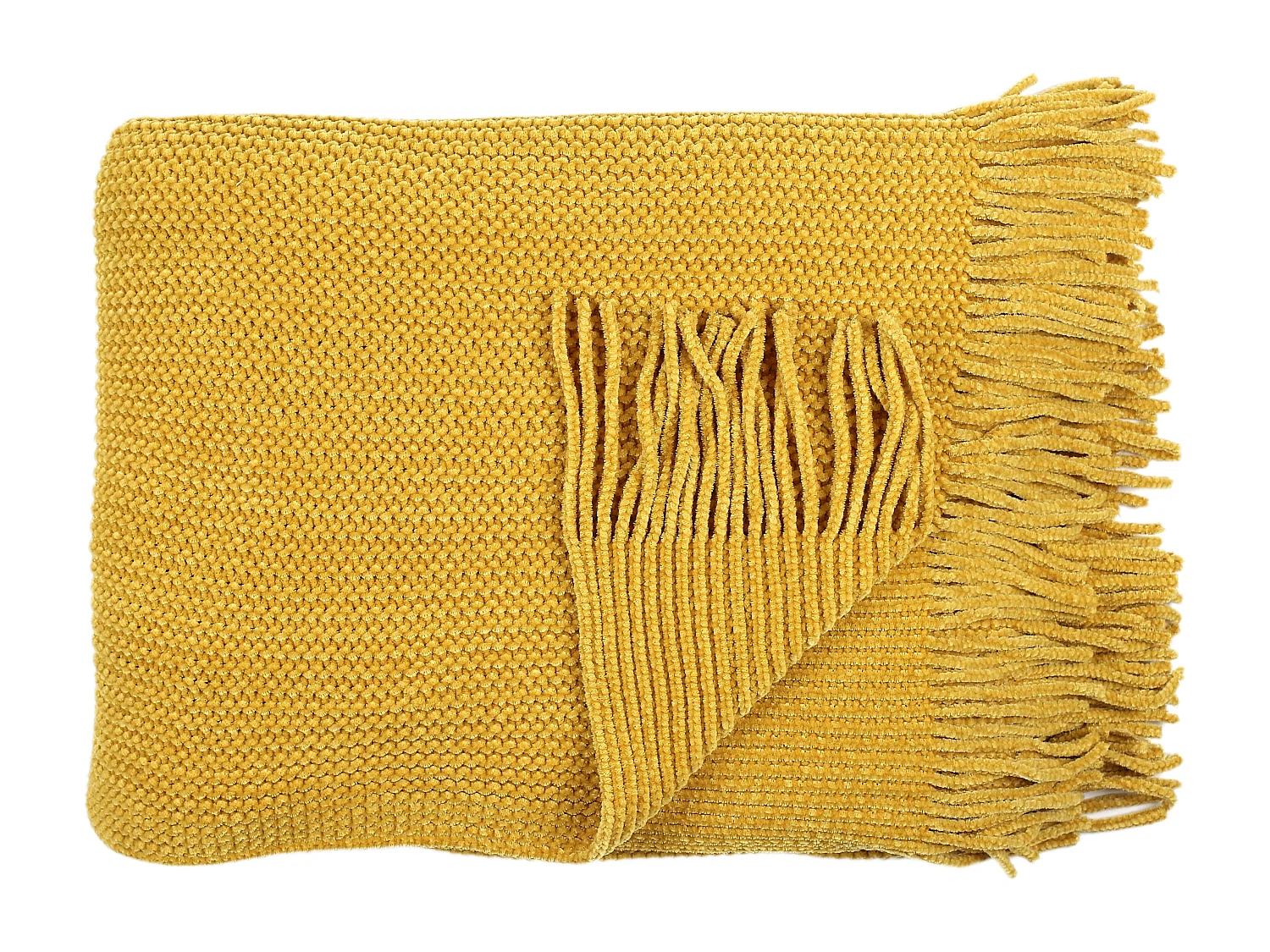 Plaid Chenille Frange Moutarde 120x150cm Jaune