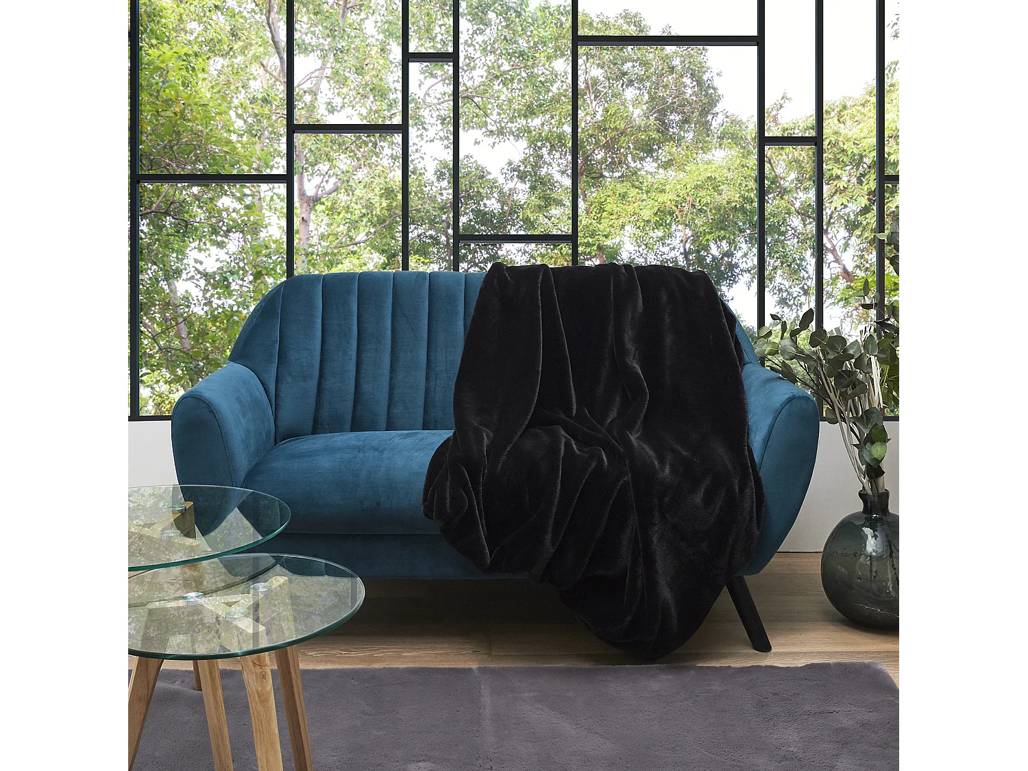 Plaid - HOME DECO FACTORY - Opulence - Imitation Fourrure - Noir