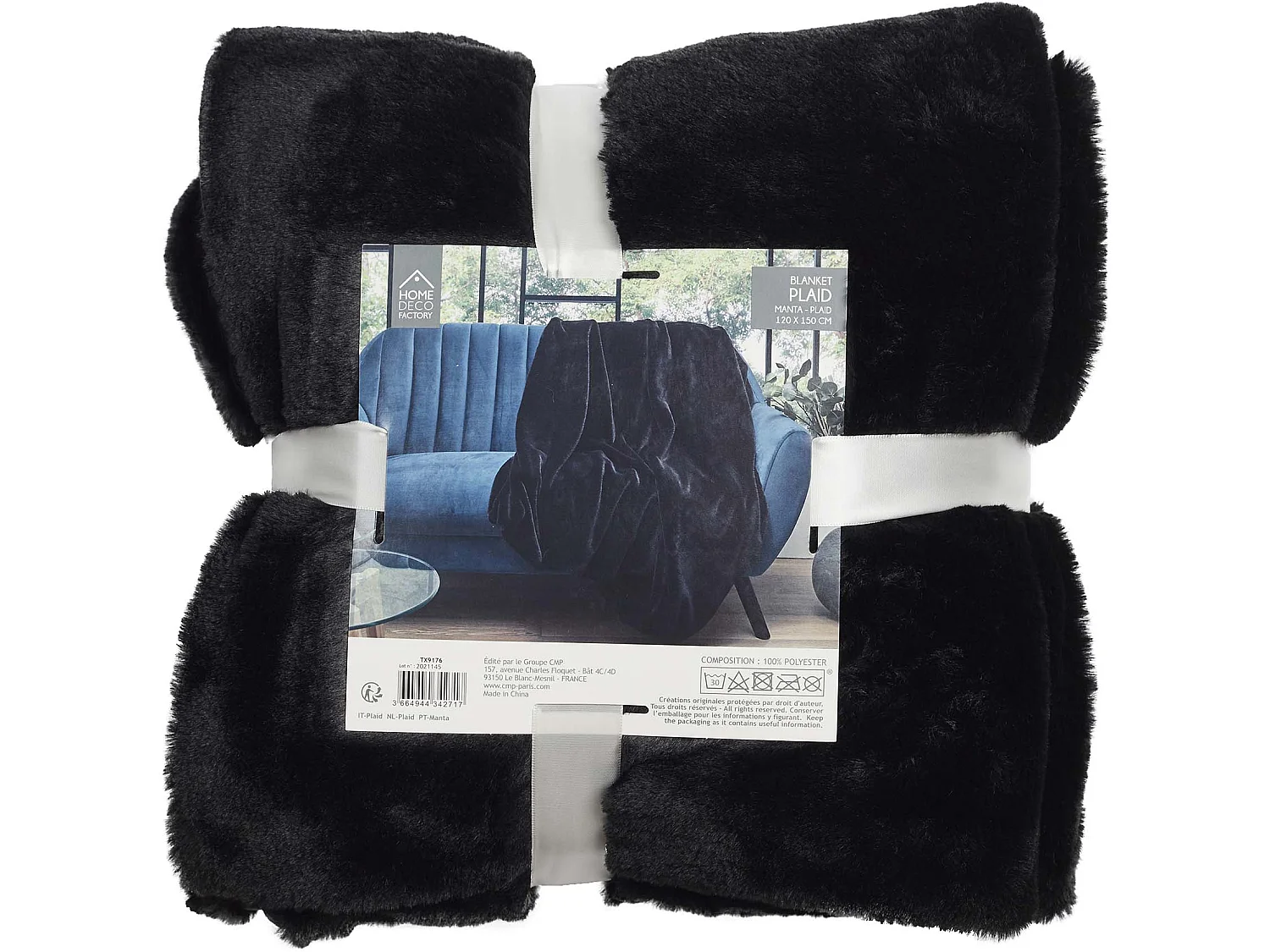 Plaid - HOME DECO FACTORY - Opulence - Imitation Fourrure - Noir