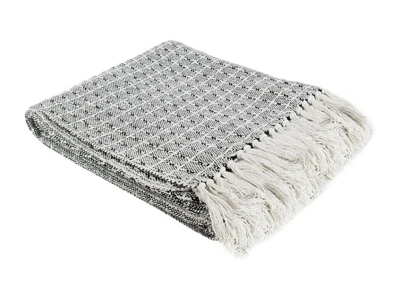 Plaid Ethnique à Franges "Pointillé" 120x150cm Écru