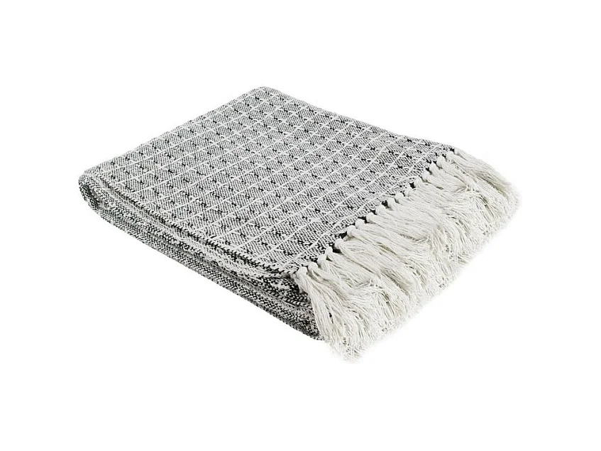 Plaid Ethnique à Franges "Pointillé" 120x150cm Écru