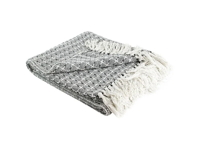 Plaid Ethnique à Franges "Pointillé" 120x150cm Écru