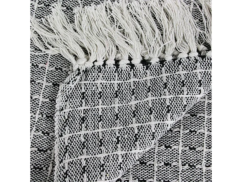 Plaid Ethnique à Franges "Pointillé" 120x150cm Écru