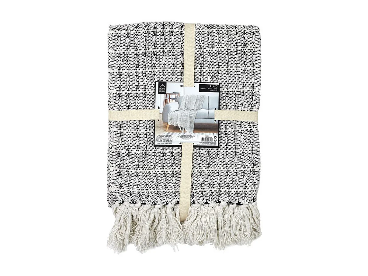 Plaid Ethnique à Franges "Pointillé" 120x150cm Écru
