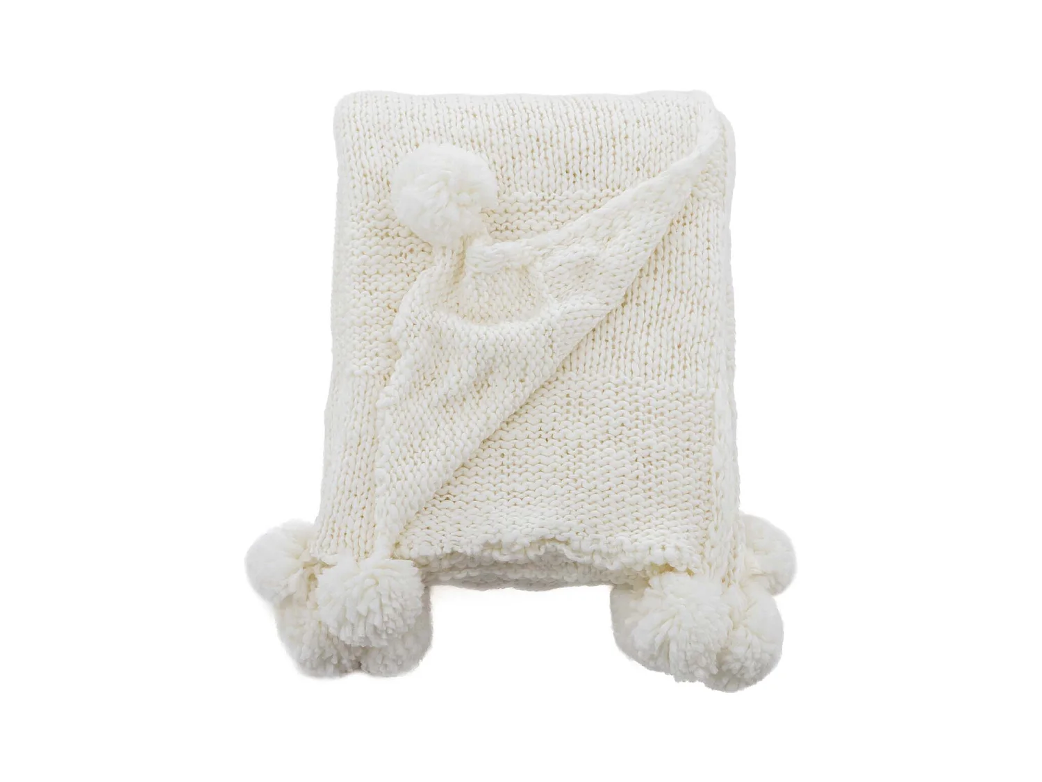 Plaid Avec Pompons "Anny" 130x170cm Blanc