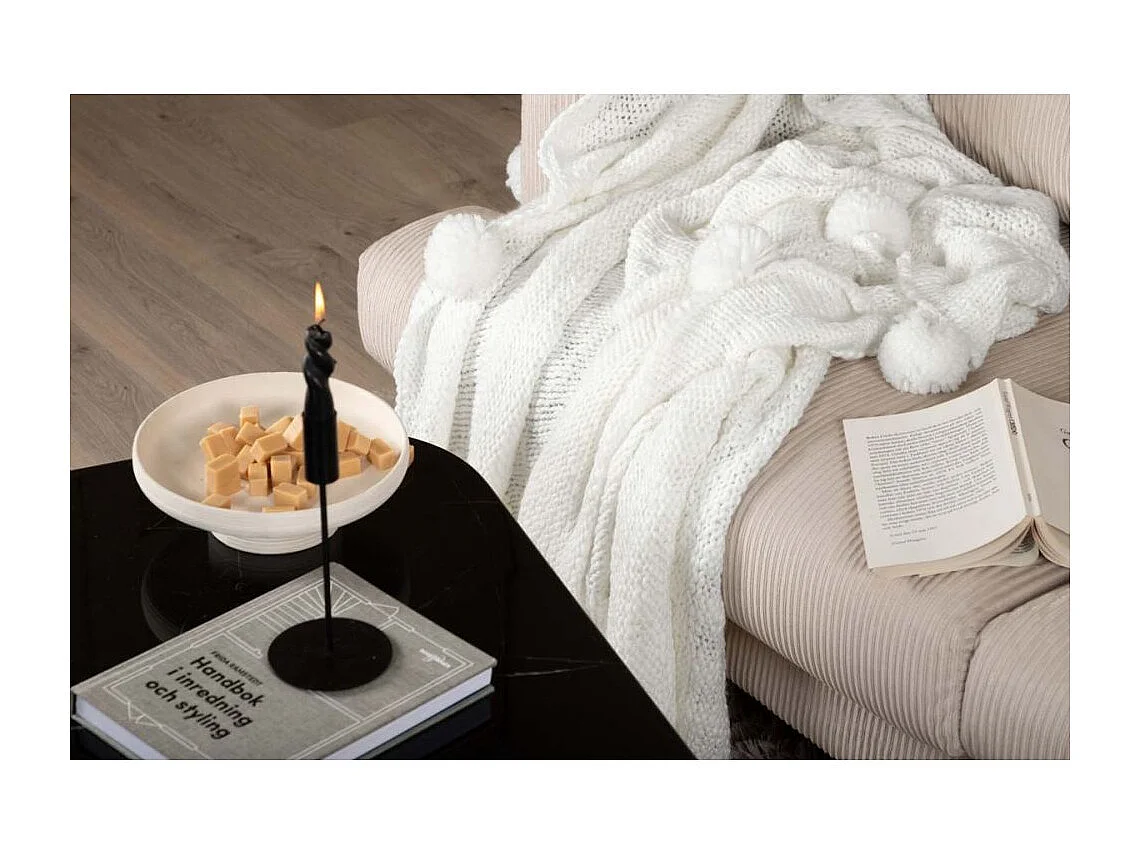 Plaid Avec Pompons "Anny" 130x170cm Blanc