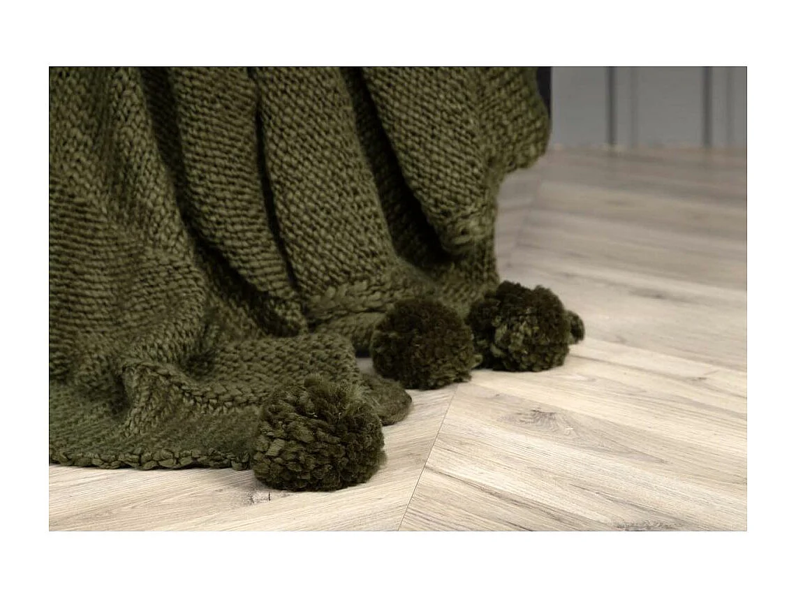 Plaid Avec Pompons "Anny" 130x170cm Blanc