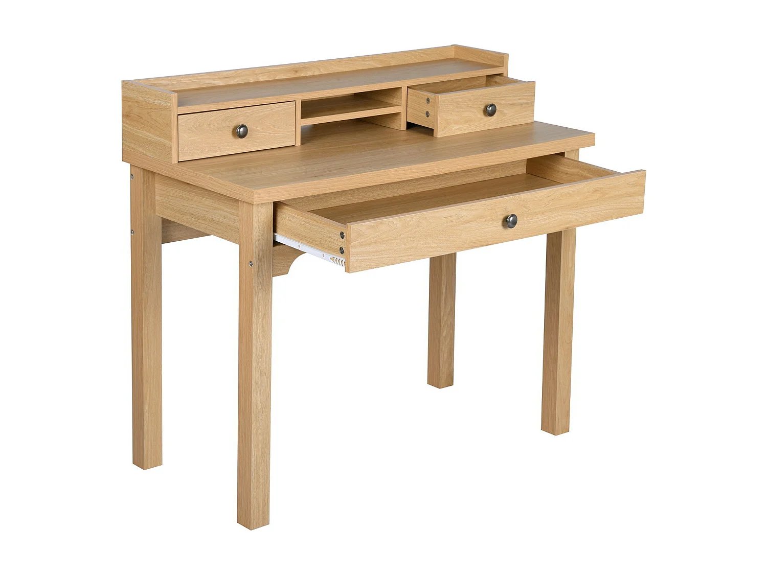 URBAN MEUBLE Escritorio escandinavo de madera natural con cajones y almacenaje con estructura de madera 100*50*75.5-90.5cm