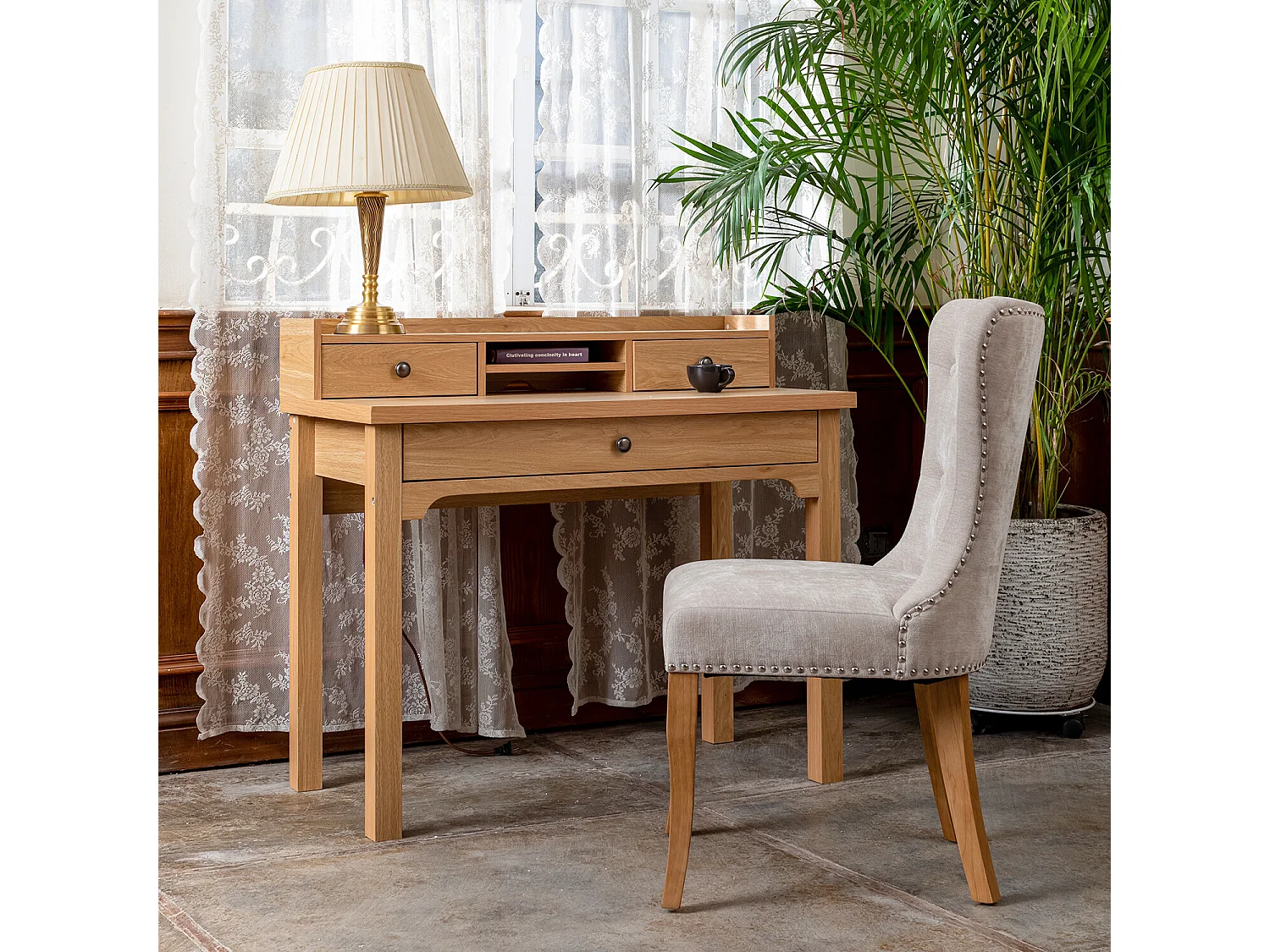 URBAN MEUBLE Escritorio escandinavo de madera natural con cajones y almacenaje con estructura de madera 100*50*75.5-90.5cm