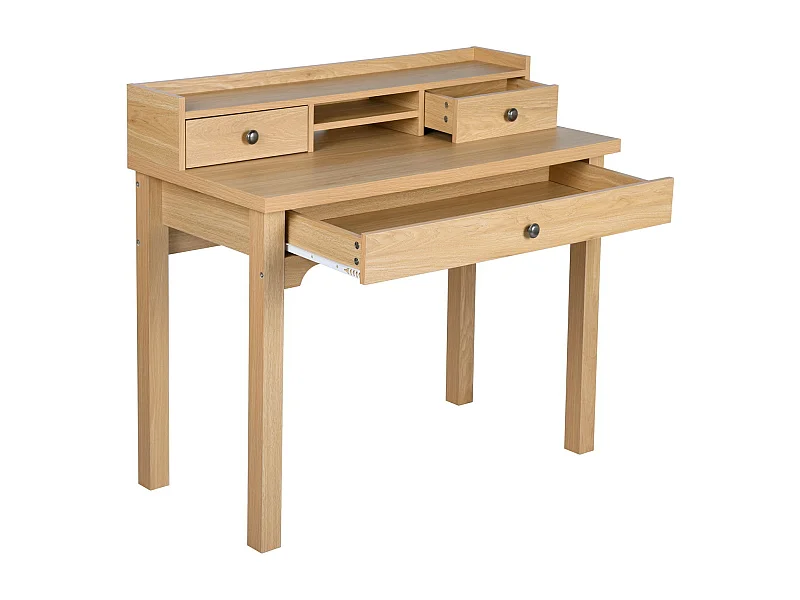 URBAN MEUBLE Escritorio escandinavo de madera natural con cajones y almacenaje con estructura de madera 100*50*75.5-90.5cm