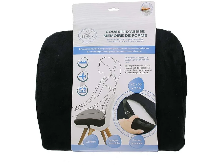 Coussin d'assise - SENSLY - Ultra-ergonomique - Noir