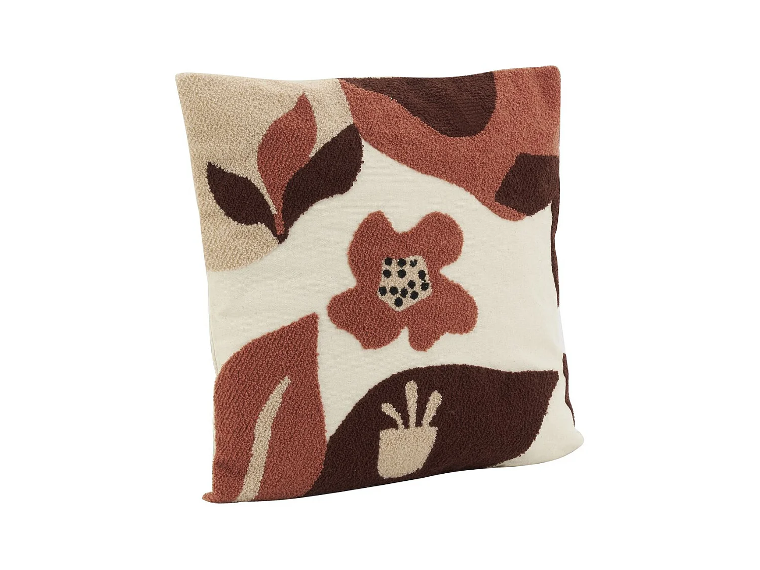 Coussin en coton brodé motifs floraux camaieu Terracotta