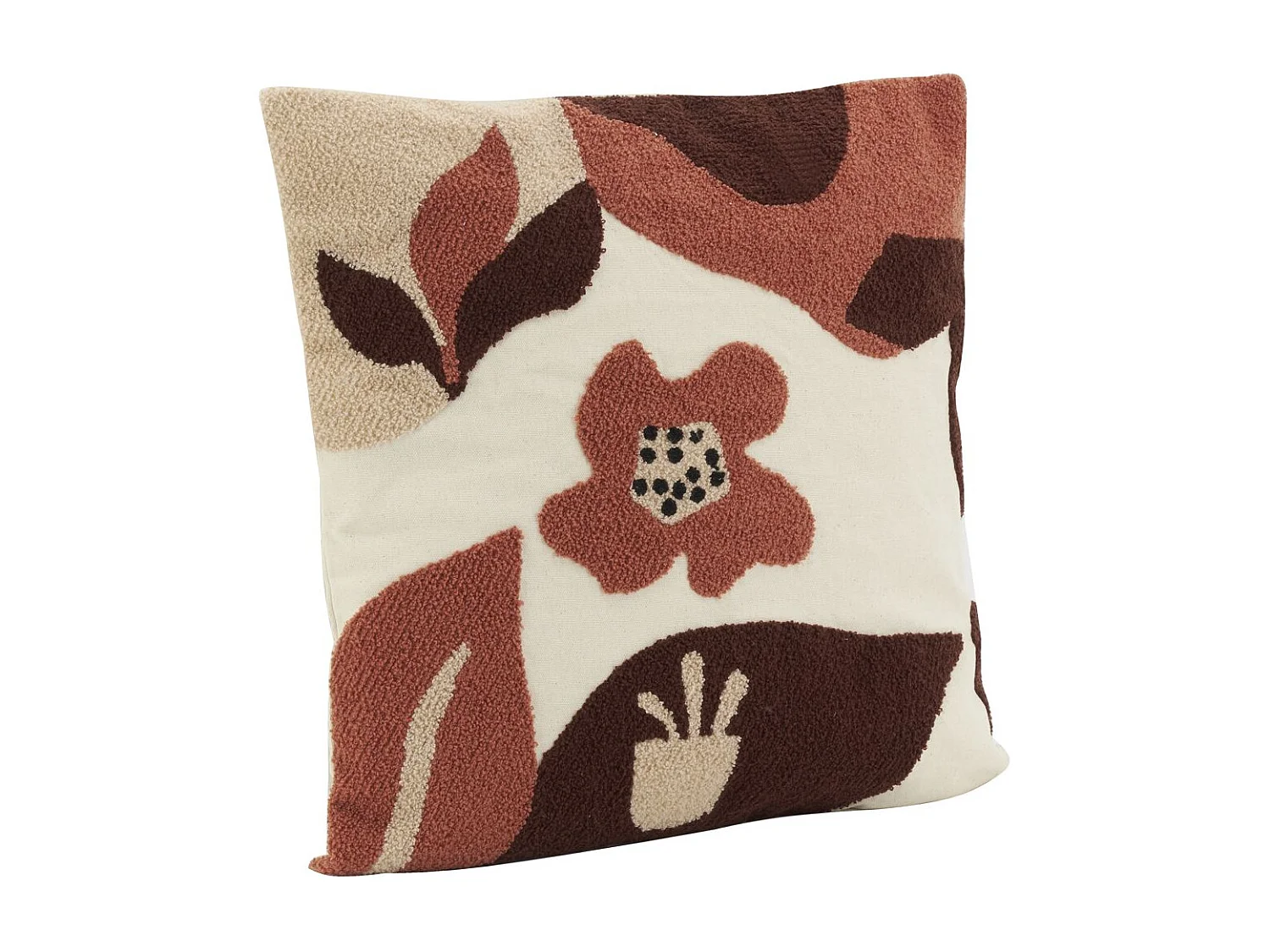 Coussin en coton brodé motifs floraux camaieu Terracotta