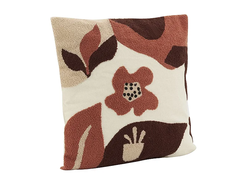 Coussin en coton brodé motifs floraux camaieu Terracotta