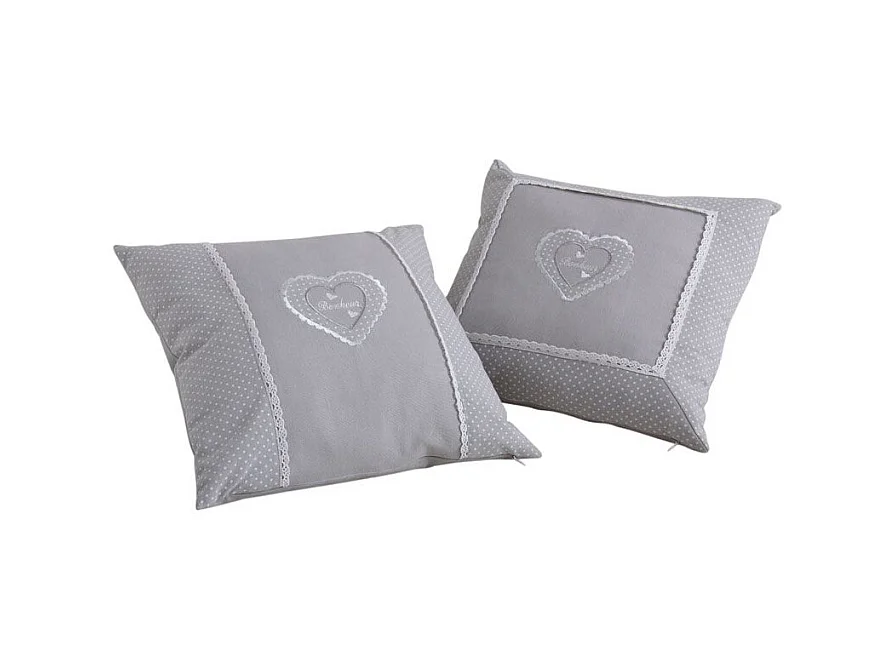 Coussins carrés gris avec coeur (Lot de 2)