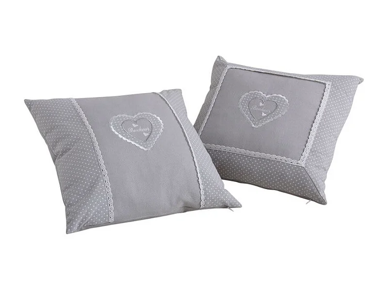 Coussins carrés gris avec coeur (Lot de 2)
