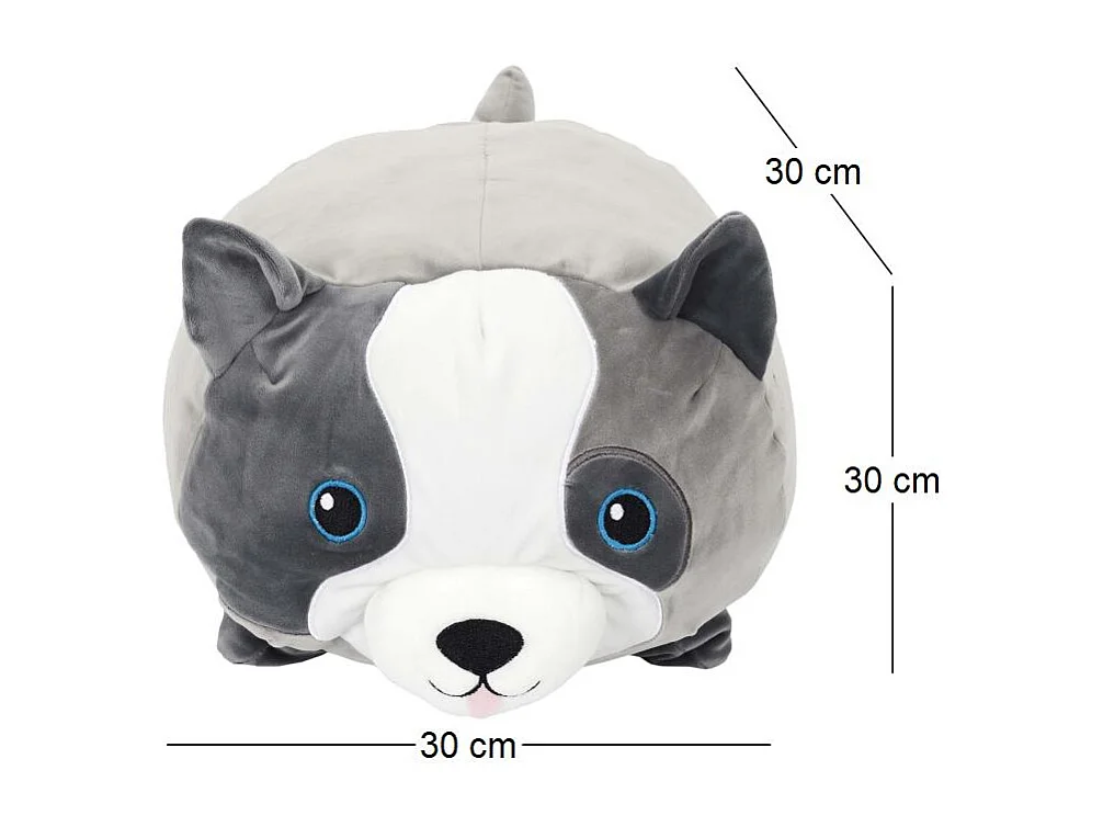 Peluche Coussin Chien 3ocm Gris, Blanc