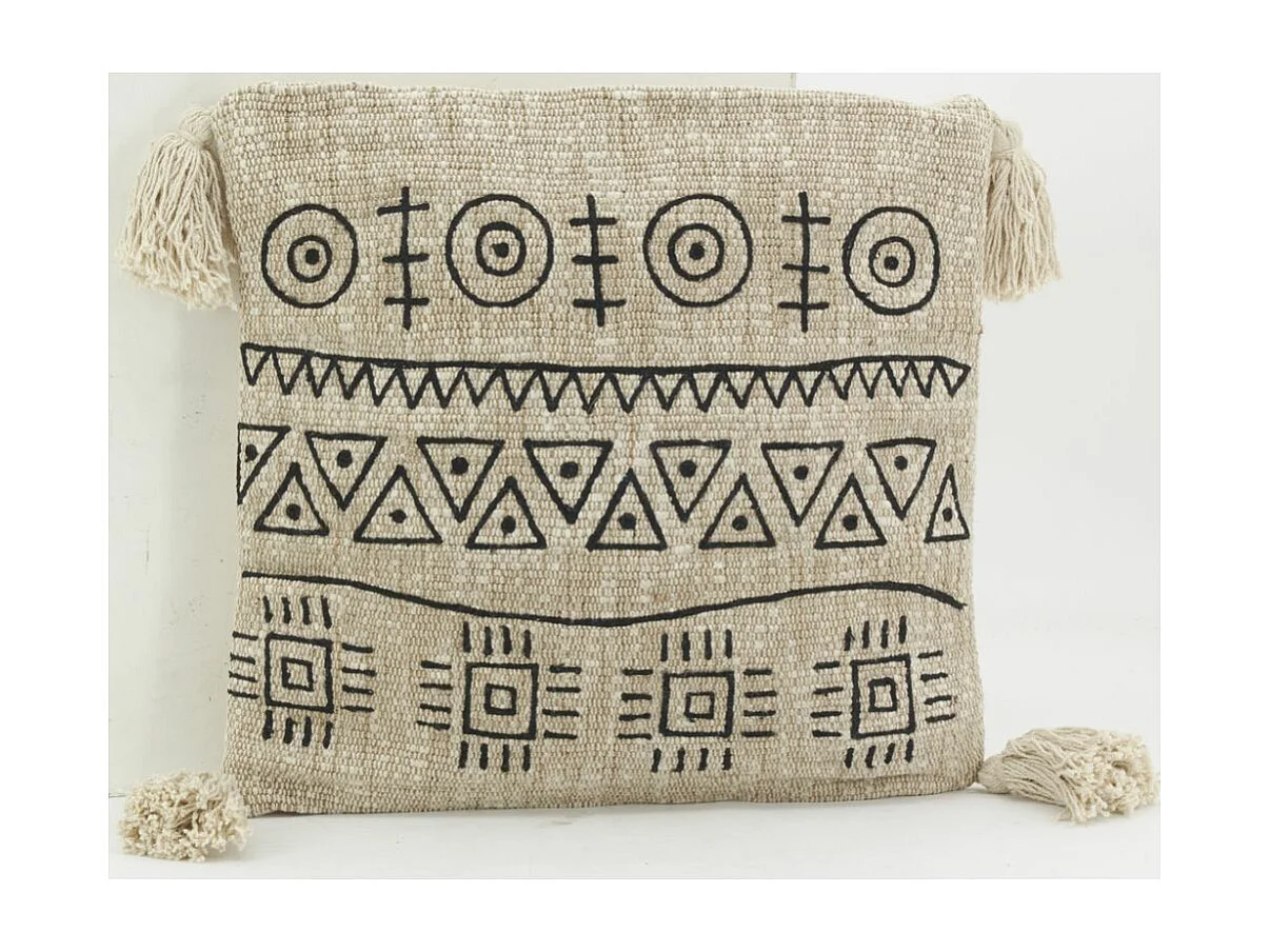 Coussin en jute et coton brodé