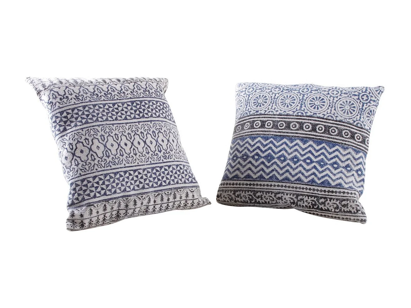 Coussin bleu et blanc en coton (Lot de 2) 50 x 50 cm