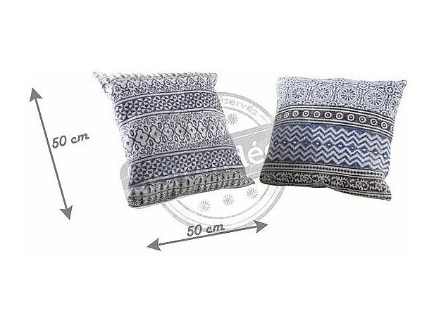 Coussin bleu et blanc en coton (Lot de 2) 50 x 50 cm