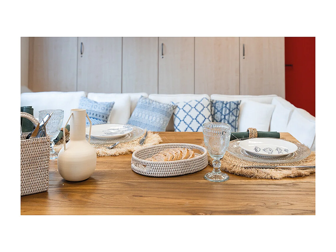 Coussin bleu et blanc en coton (Lot de 2) 50 x 50 cm