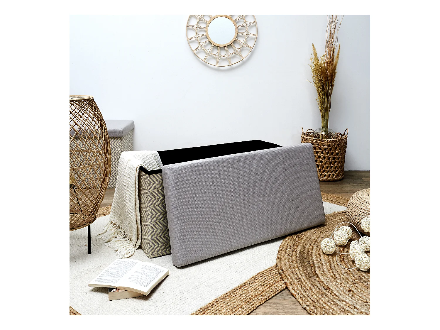 Coffre Banc Pliable Tresse Gris Gris