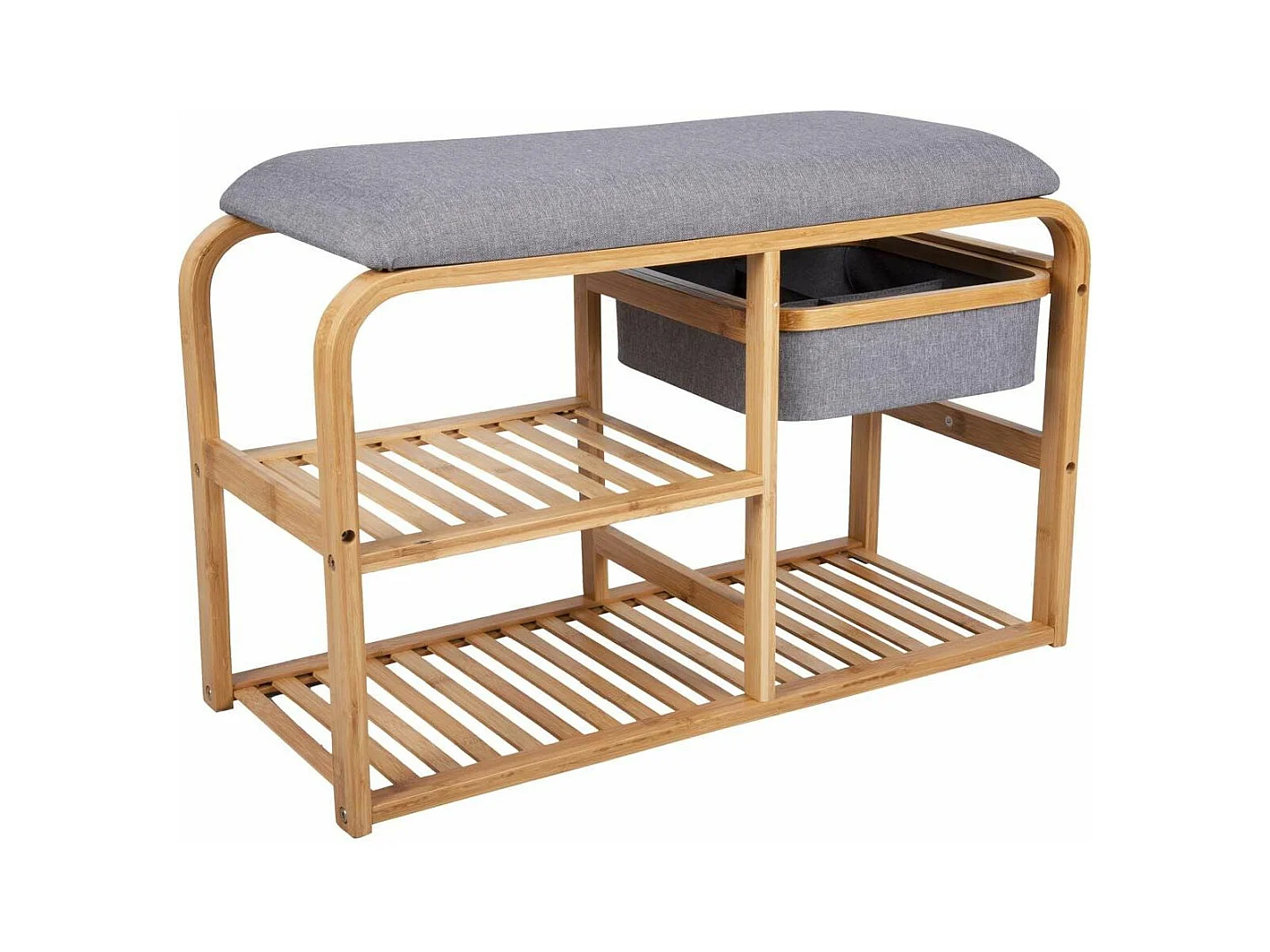 Bambusbank mit Regalen und Aufbewahrungskorb Dure