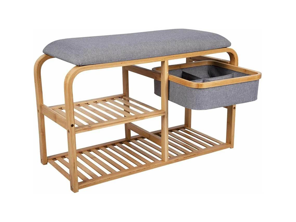 Bambusbank mit Regalen und Aufbewahrungskorb Dure