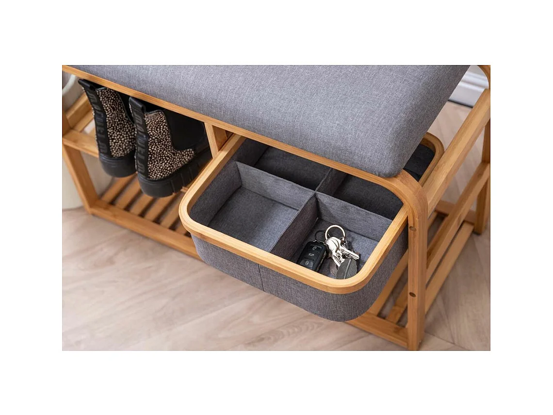 Bambusbank mit Regalen und Aufbewahrungskorb Dure