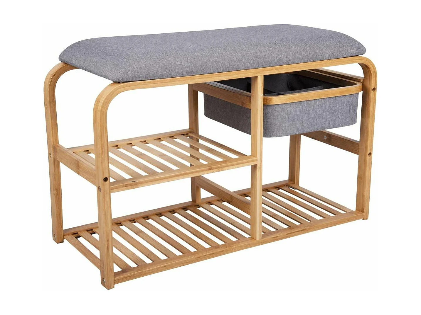 Bambusbank mit Regalen und Aufbewahrungskorb Dure