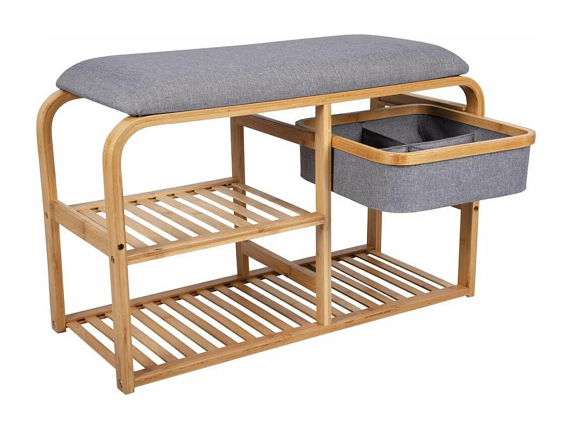 Bambusbank mit Regalen und Aufbewahrungskorb Dure