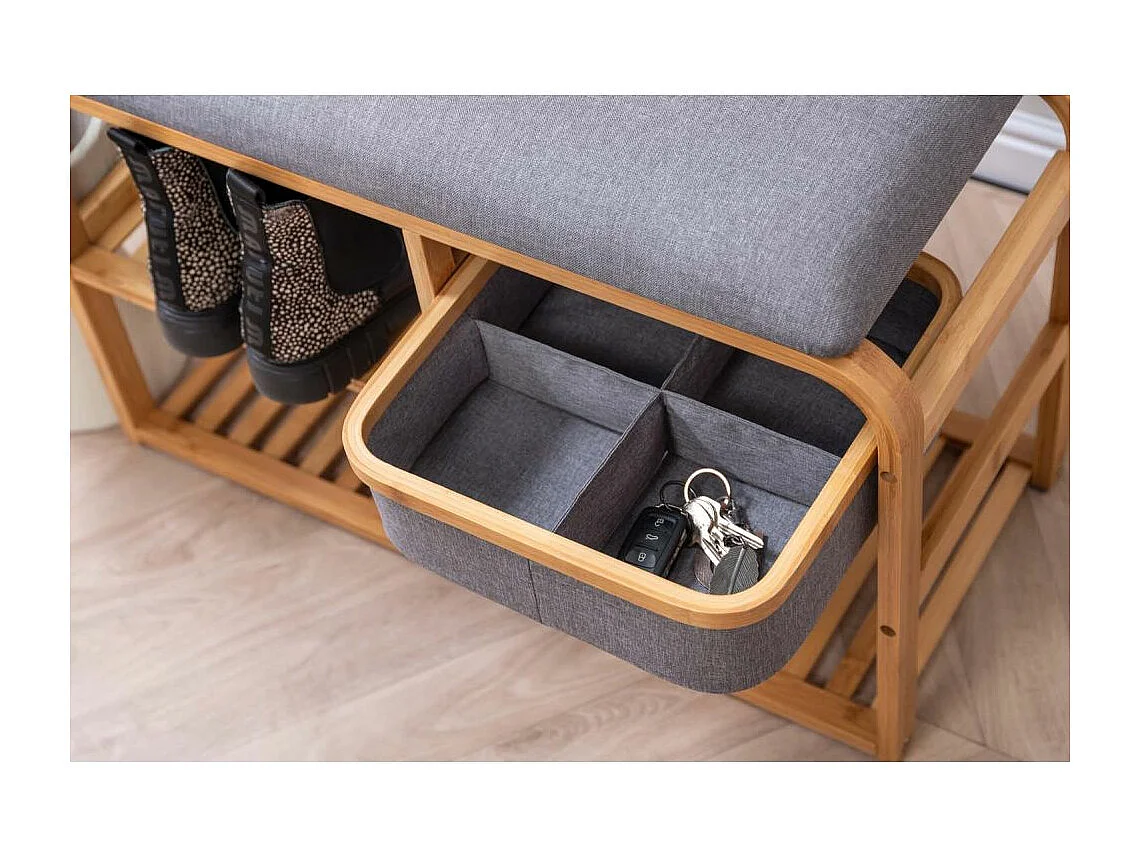 Bambusbank mit Regalen und Aufbewahrungskorb Dure