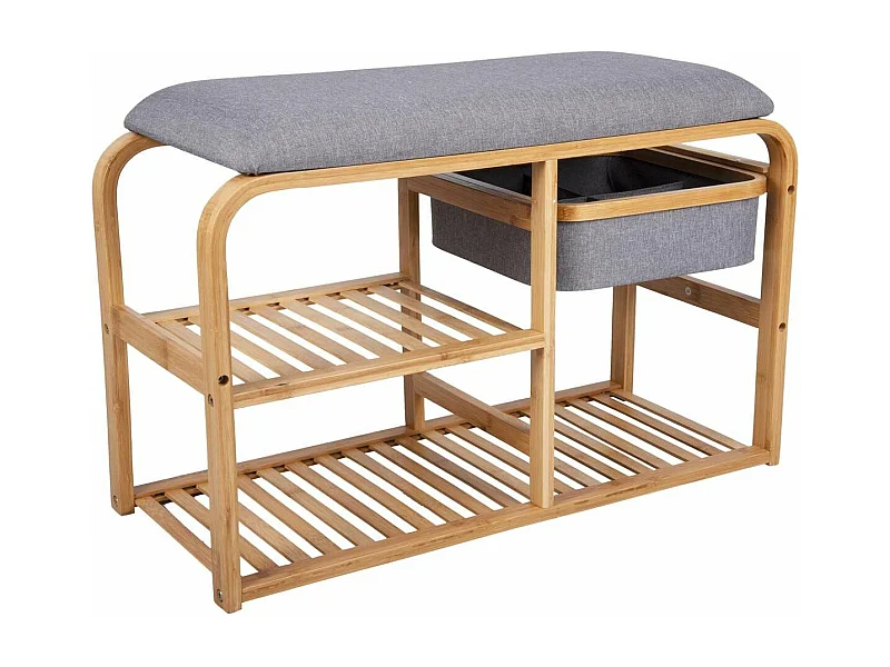 Banc en bambou avec étagères et panier de rangement Dure